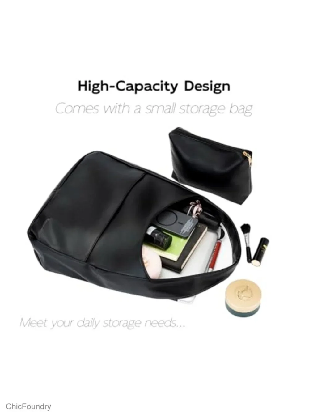 Faux Leather Hobo Tote Bag Women 2-Piece Set Travel Work Handbag Wide Strap